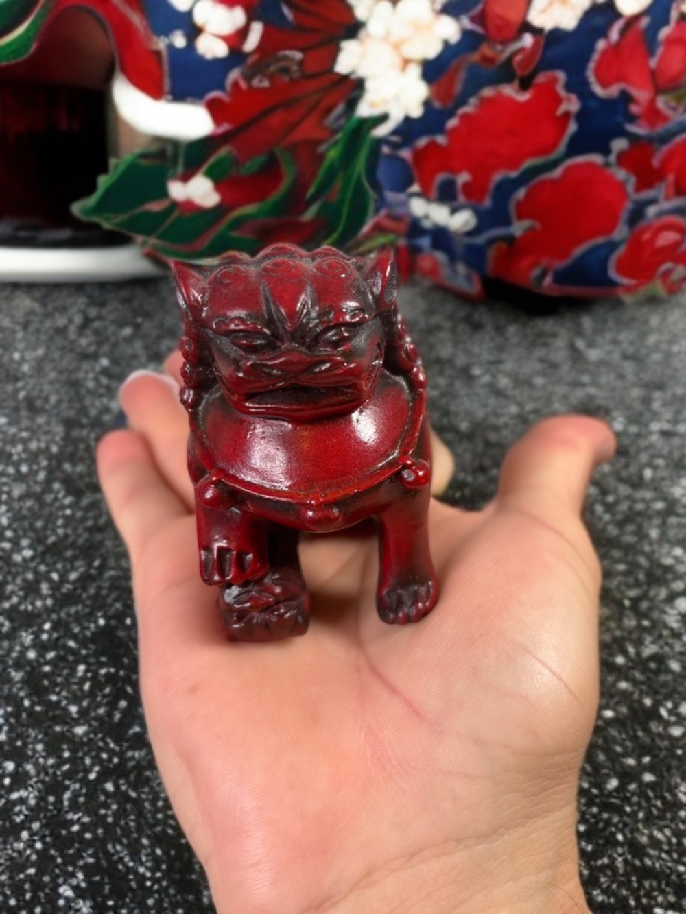 Red Resin Chinese Foo Dog Figurine
